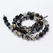 8x7mm Hexagonal gemstone beads - Black Tinted Agate - Grey x10