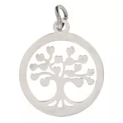 Round openwork tree of life pendant 17x15 mm - open ring - 316L stainless steel x1