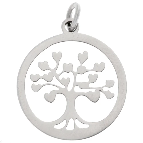 Round openwork tree of life pendant 17x15 mm - open ring - 316L stainless steel x1