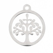 14x12mm Stainless steel round openwork tree of life charm x1