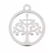 14x12mm Stainless steel round openwork tree of life charm x1