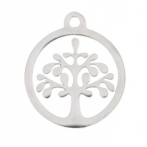 14x12mm Stainless steel round openwork tree of life charm x1