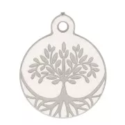 12x10mm Stainless steel Round engraved tree of life charm x1