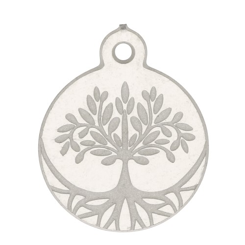 12x10mm Stainless steel Round engraved tree of life charm x1