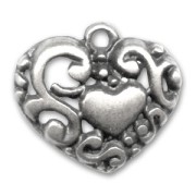 Filigreed Heart charm 18mm Old silver tone x1|raw }}