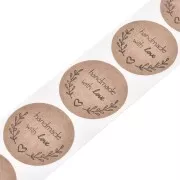 Roll of 25 mm Handmade with Love self-adhesive labels - Brown - Black x500