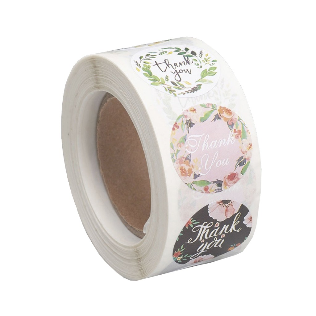 25mm Flowery selfadhesive labels Thank you Multicolored x500