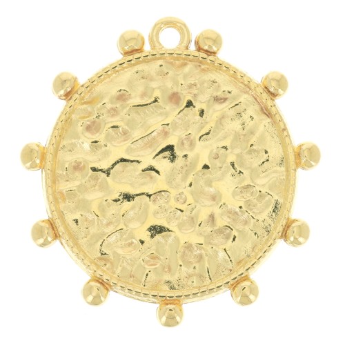 26x25mm Round worked pendant with small balls - Fine Gold Plated x1