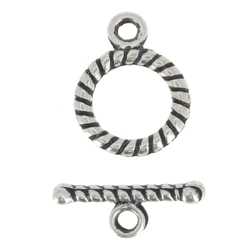 Spiral shaped toggle clasp 10mm Old silver tone x1