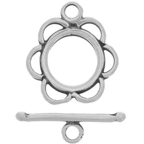 Flower toggle clasp 20mm Old silver tone x1