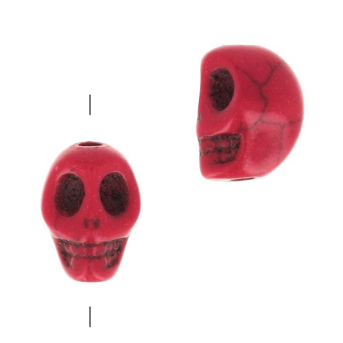 8x6mm Dyed skull bead - imitation Howlite - Red x1