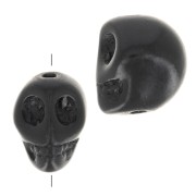 10x8mm Dyed skull bead - imitation Howlite - Black x1