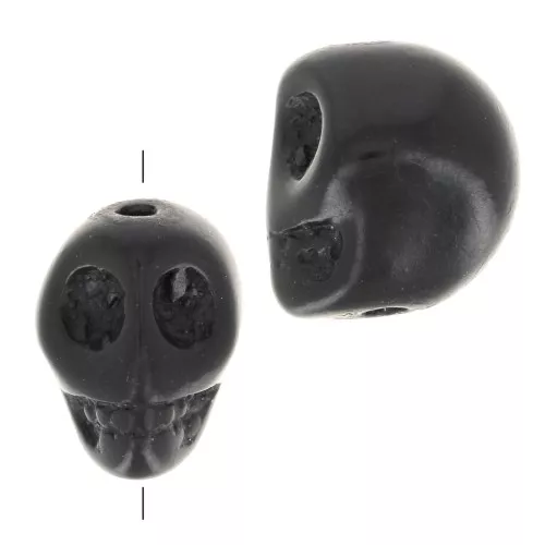 10x8mm Dyed skull bead - imitation Howlite - Black x1