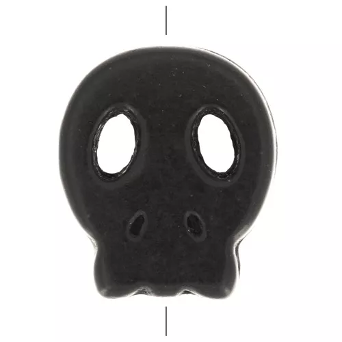 15x13mm Flat skull bead - dyed imitation Howlite - Black x1