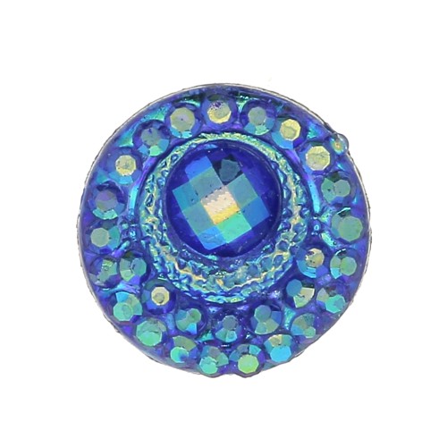 10mm Resin Round Cabochon - Rhinestones - Blue AB effect x1