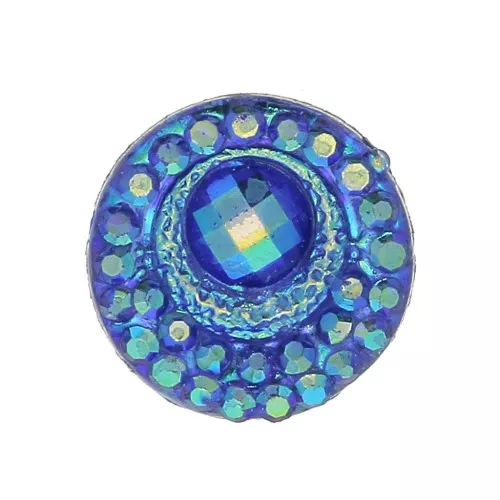10mm Resin Round Cabochon - Rhinestones - Blue AB effect x1