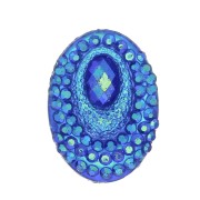 18x13mm Resin Drop Cabochon - Rhinestones - Blue AB effect x1