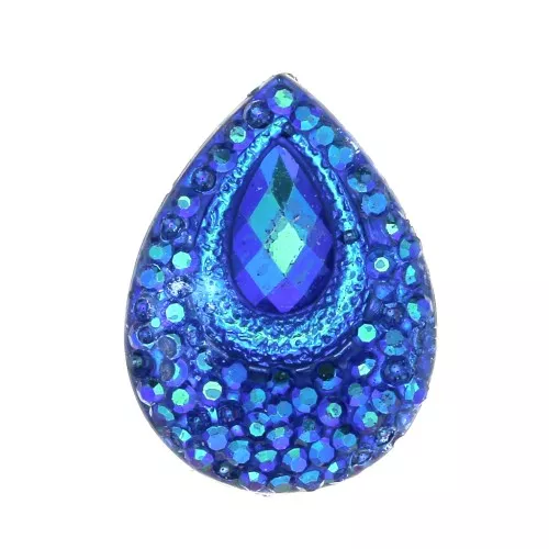 18x13mm Resin Drop Cabochon - Rhinestones - Blue AB effect x1