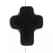 10x8mm Cross bead - Dyed imitation Howlite - Black x1|raw }}