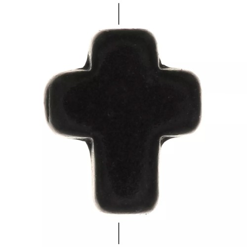 10x8mm Cross bead - Dyed imitation Howlite - Black x1