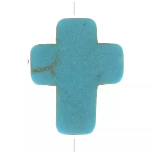 10x8mm Cross bead - Dyed imitation Howlite - Turquoise x1