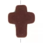 10x8mm Cross bead - Dyed imitation Howlite - Brown x1