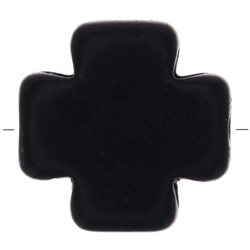 15mm Greek cross bead - Dyed imitation Howlite - Black x1