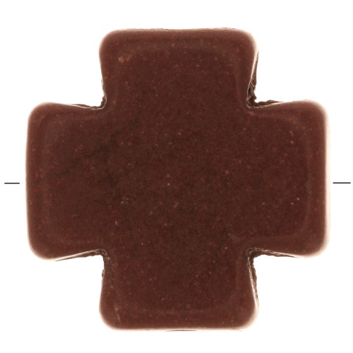 15mm Greek cross bead - Dyed imitation Howlite - Brown x1