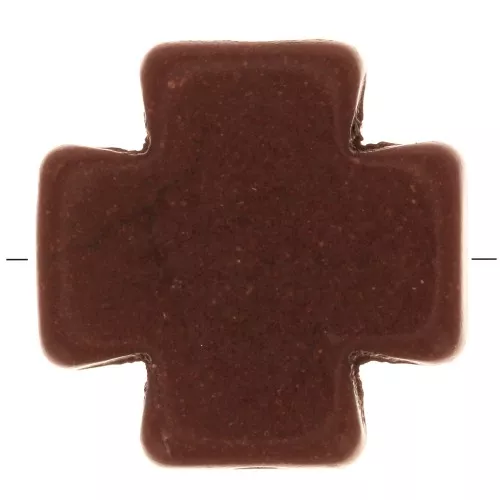 15mm Greek cross bead - Dyed imitation Howlite - Brown x1