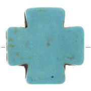 15mm Greek cross bead - Dyed imitation Howlite - Turquoise x1|raw }}