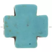 15mm Greek cross bead - Dyed imitation Howlite - Turquoise x1