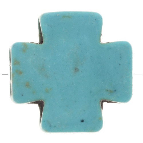 15mm Greek cross bead - Dyed imitation Howlite - Turquoise x1