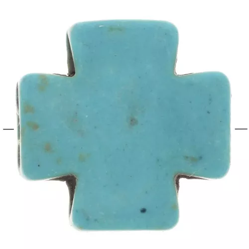 15mm Greek cross bead - Dyed imitation Howlite - Turquoise x1
