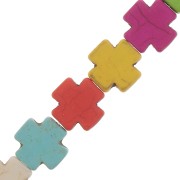 15mm Greek cross dyed imitation Howlite beads - Multicoloured x39cm