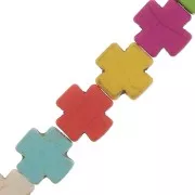 15mm Greek cross dyed imitation Howlite beads - Multicoloured x39cm