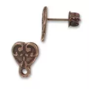 Earstuds heart shaped 12mm Old copper tone x2