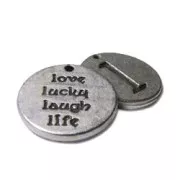 Charm L love/lucky/laught/life L 15mm Antique Silver Plating x1