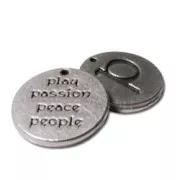 Charm P play/passion/peace/people  15mm Antique Silver Plating x1