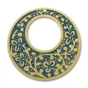 Enameled pendant zen 38mm Dark Green Turquoise/Gold tone x1