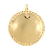 14mm Round worked pendant with closed ring - 3 microns Gold plated x1