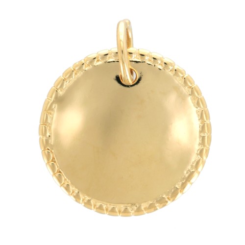 14mm Round worked pendant with closed ring - 3 microns Gold plated x1