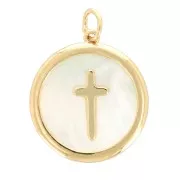 19x17mm Mother-of-pearl pendant - Cross pattern - 3 micron Gold plated x1