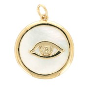 19x17mm Mother-of-pearl pendant - Eye pattern - 3 micron Gold plated x1