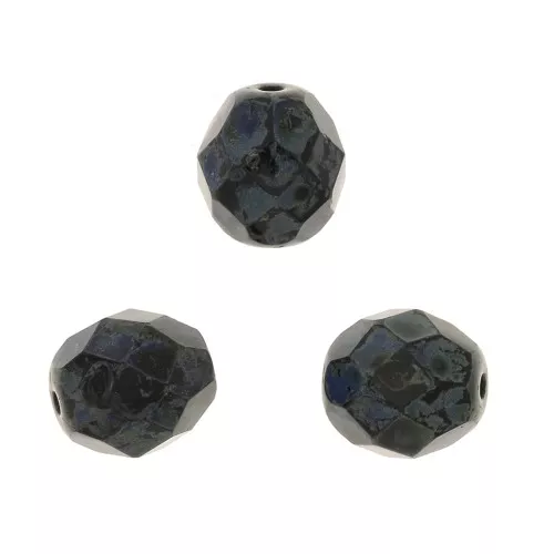 8mm Faceted round beads - Jet Picasso x20