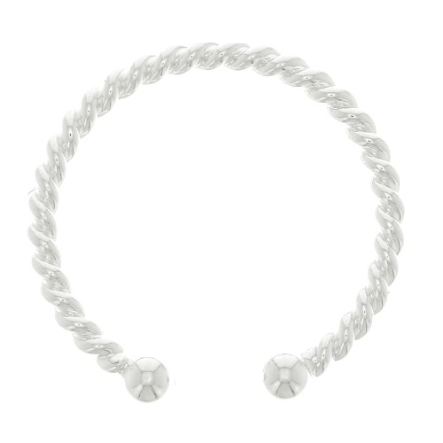 Fine Adjustable Twisted Ring with 2 Small Balls - Silver Tone x1