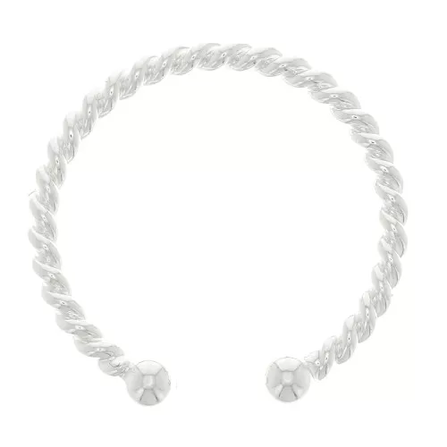 Fine Adjustable Twisted Ring with 2 Small Balls - Silver Tone x1