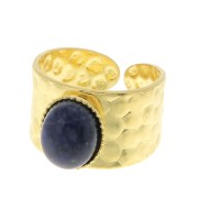 Adjustable hammered ring for 10x8 mm cabochon - Gold Tone x1