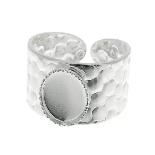 Adjustable hammered ring for 10x8 mm cabochon - Silver Tone x1