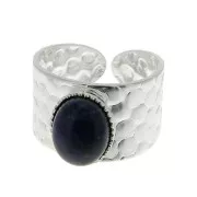 Adjustable hammered ring for 10x8 mm cabochon - Silver Tone x1