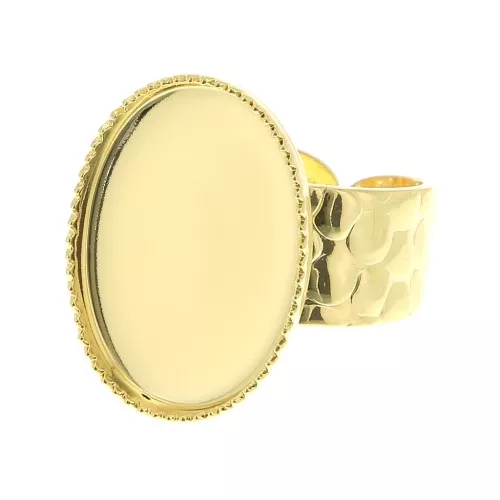 Adjustable hammered ring for 18x13 mm cabochon - Gold Tone x1